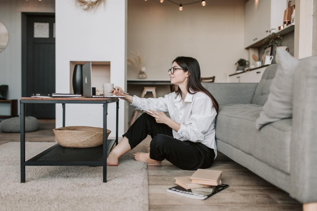 young woman working from home