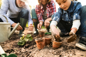 family gardening together